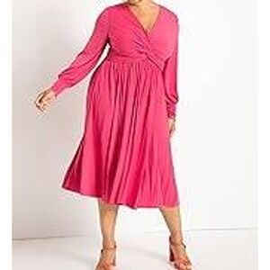 ELOQUII‎ Knot Front Twist Bodice Pleated Midi Dress Fuchsia Pink Plus Size 24